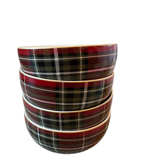 222 Fifth Wexford Porcelain Soup Cereal Bowls Red Tartan Plaid 5.5" Set of 4 New - Picture 13 of 13